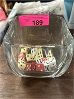 GLASS BOWL WITH DICE