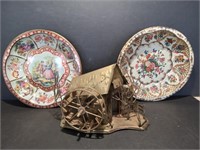 2 Metal Decorative Trays and  Copper Tin Musical C