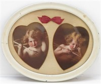 Vintage Cupid Asleep  & Cupid Awake Oval Picture
