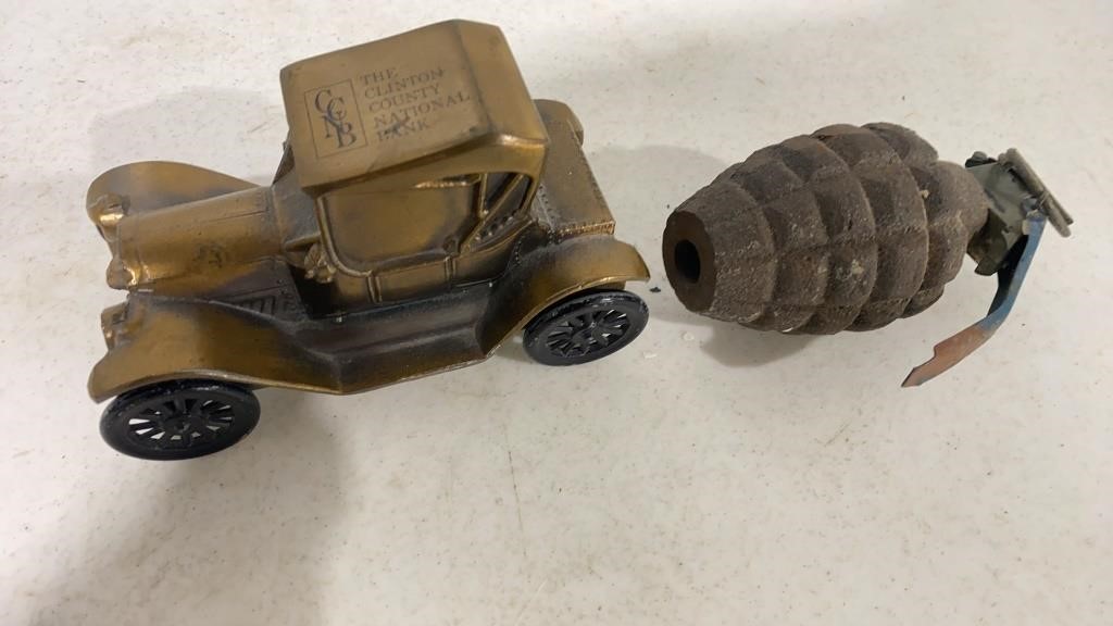 Car bank and grenade