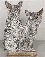 Folk Art tin cat figure with glass eyes - 14" x 9"