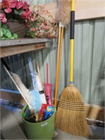 bucket of cleaning supplies,broom,ext duster
