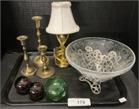 Small Lamp, Glass Bowl, & Home Decor.