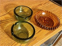 Vintage Green Ashtrays & Amber Stick holder