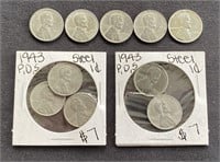 Group of Steel Wheat Cents