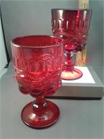 2 LG Wright eye winker red glass goblets - 6 1/4"