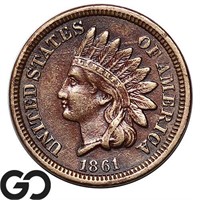 1861 Indian Head Cent, Civil War Date, XF++/AU