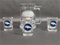 Denver Broncos Beer Mug, 3 Shot Glasses