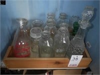 Wine decanter, milk bottles, jars, etc