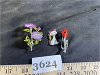 Brooches - Flowers, Cat, & Shhh