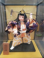 Vintage Japanese samurai doll in display case