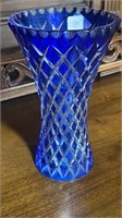 Cobalt Cut to Clear Lead Crystal Vase