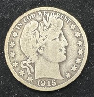 Silver 1915-S Barber Half Dollar