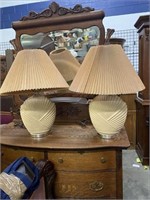 Pair Of Vintage Pleated Ceramic Shell Table Lamps