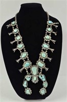 Vintage Sterling Turquoise Squash Blossom Necklace