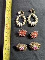 3 pair vintage earrings, bottom marked Coro