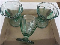 3 Green Glass Sherbets
