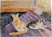 149A Large Cat Feline Watercolor on Paper