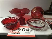Red Candy Dishes (4) & Tooth Pick Holder