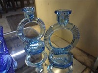 Mid Cent/Deco Blue Crystal Candlesticks