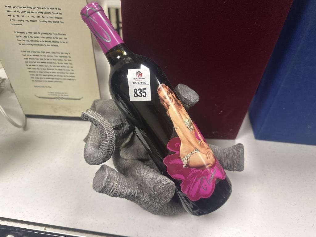 Norma Jean wine bottle and elephant wine bottle