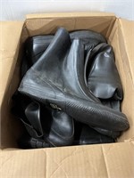 Box of assorted rubber boots and shoes, perfect