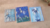 Set 3 hand painted canvas paintings