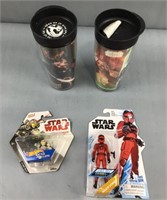 2 Star Wars figures and two Star Wars cups all