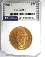 1906-S Gold $20 MS64 LISTS $6000