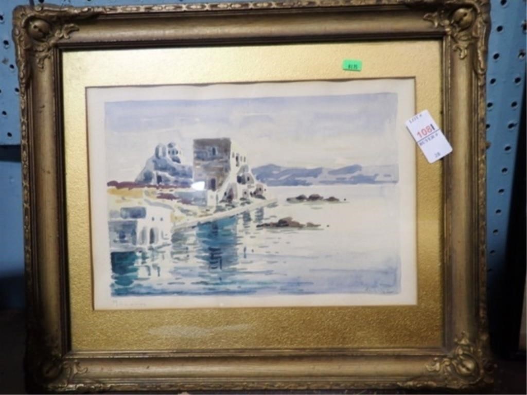 SM SHORE SCENE W/C IN GILT FRAME 19x16