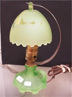 Depression era green glass boudoir lamp with