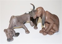 Two Lladro hound dog figures