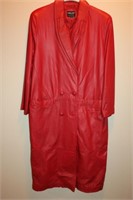 Long Leather Coat in Red Medium