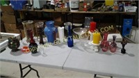 lot 24 pcs misc glassware, xvases, bottle, c