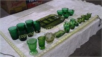 22 pcs non matching vintage green glassware -