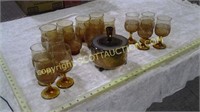 17 pcs amber drinking glasses and compote