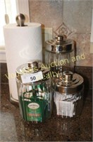 3 pc. glass canister set & paper towel holder