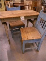 Painted Farm Table (36x18x29) & (2) Early Blue -