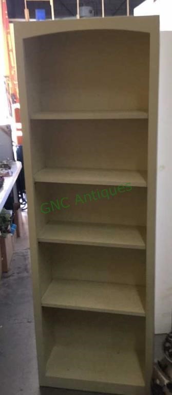 Five tiered pine wood bookcase with four