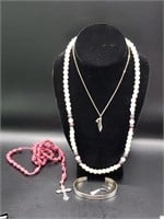 Rosary + pearl and other Necklace