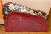 Antique Red Painted Floral HP Tole Crumber Tray