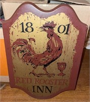 Vtg Wooden "Red Rooster Inn 1801" Repro Sign