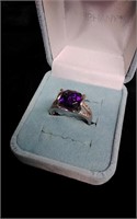 sterling diamond shaped purple stone ring w/