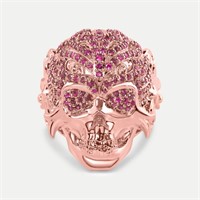 14K ROSE GOLD 1.50CT RUBY MENS SKULL RING