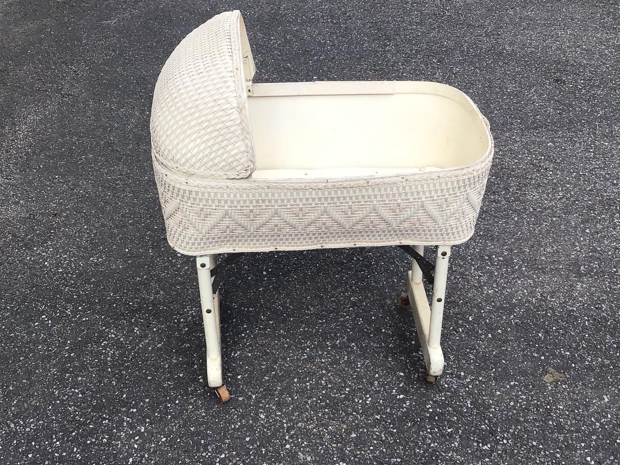 ANTIQUE FOLDING BABY BED WITH HOOD