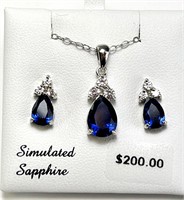 18" Sterling Sapphire Necklace/Earring (Brand New)