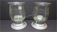 PAIR OF METAL & GLASS CANDLEHOLDERS