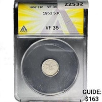1852 Silver Three Cent ANACS VF35