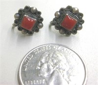 Vintage Sterling & Coral Screw Back Earrings