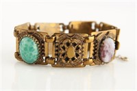 Brass Toned Square Link Bracelet with Mixed Stones